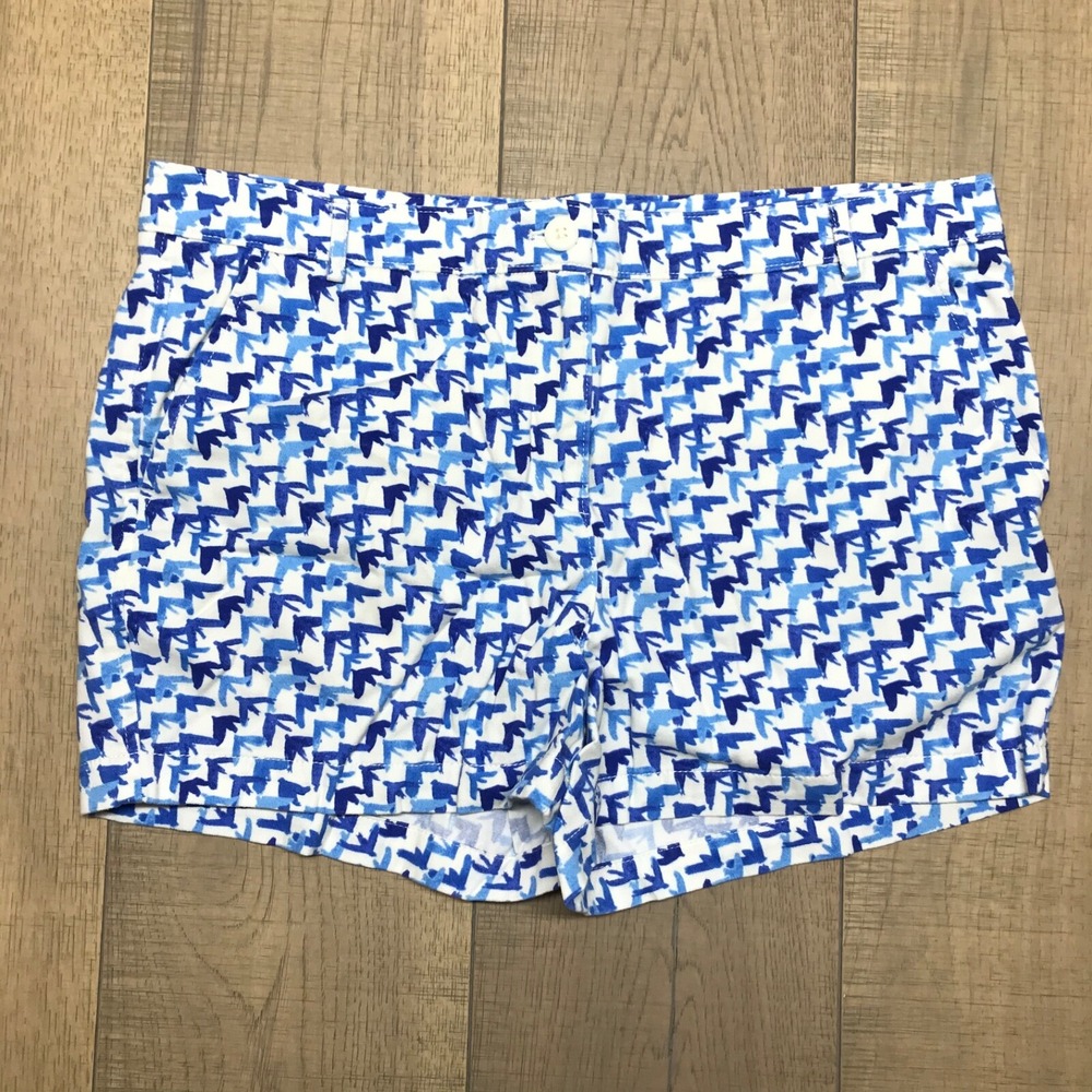L.L. Bean Shorts Womens Sz 14 Blue Printed Chino Coastal Summer‎ Signature Beach